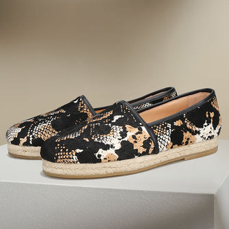 Men's Snakeskin Print Horsehair Round Toe Fisherman Loafers