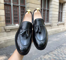 Brown Handmade Vintage Brushed Fringe Loafers
