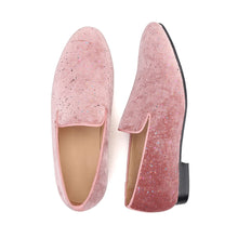 Rhinestone Pink Velvet Men's Loafers Wedding Party Smoking Shoes